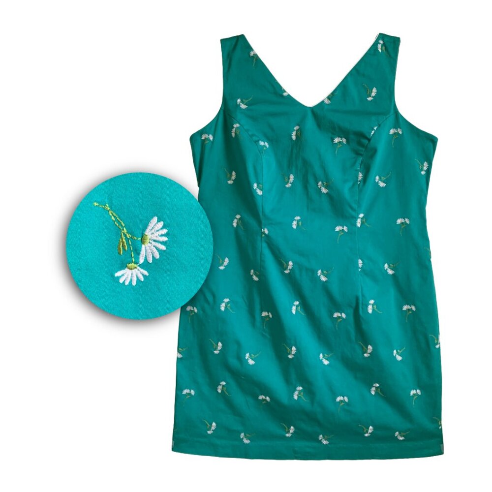 AMANDA SMITH Vintage Y2K Blue/Green Daisy Embroidered Sleeveless Shift Dress 18